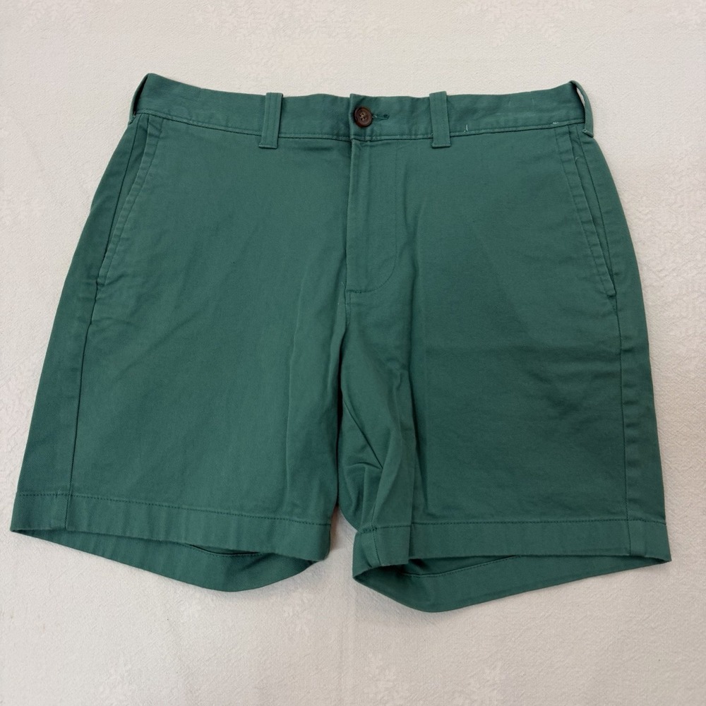 J.Crew 7" Flex Chino Shorts Mens 30 Green Teal Stretch Cotton L0923 Flat Front